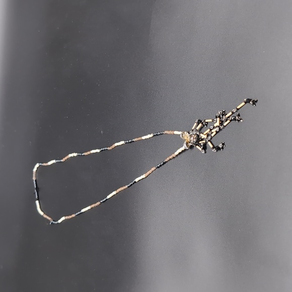 Black and Cream Beaded Handmade Bohemian Necklace - Picture 6 of 11